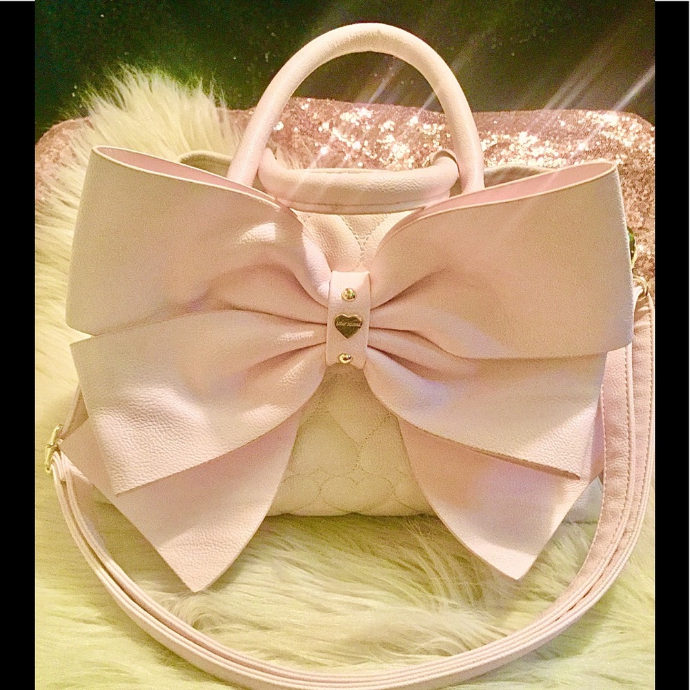 Betsey Johnson Large Pink Bow Satchel Crossbody